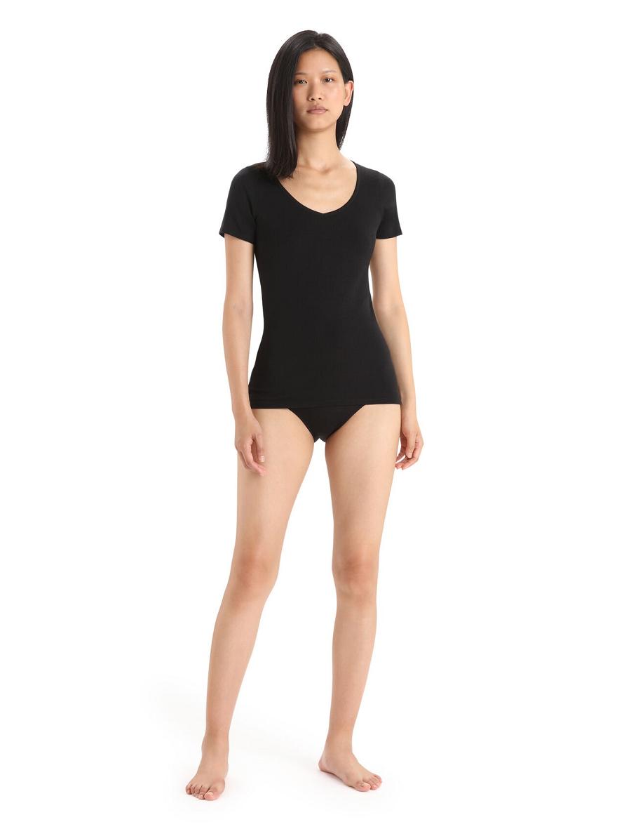 Black Icebreaker Merino Siren Short Sleeve Sweetheart Top Women's Underwear | AU 1684CTVE